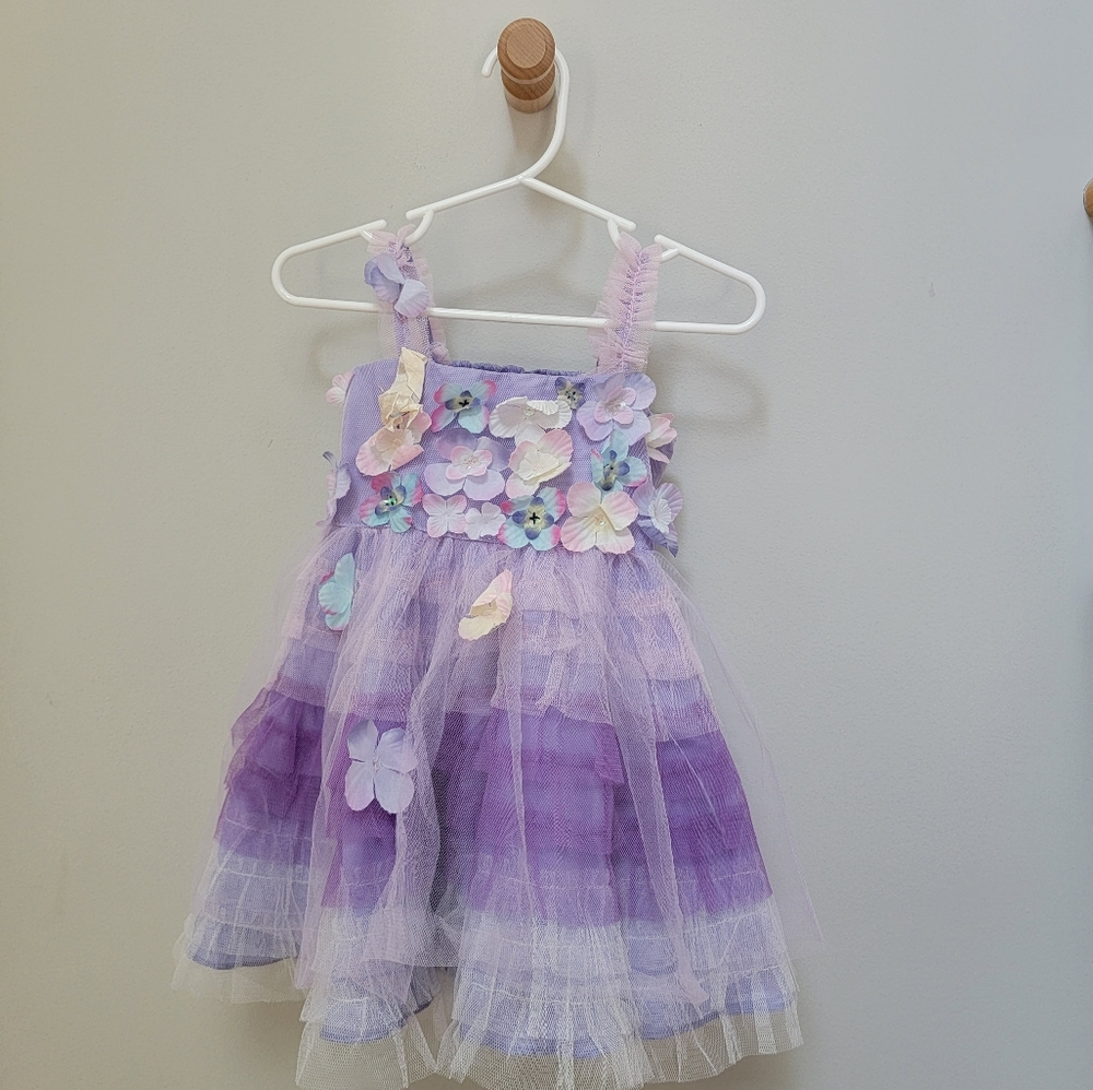 Le Pink Purple Tulle Flower Applique Dress, size 18 months